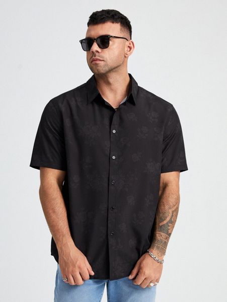 

extended sizes men floral print shirt 35cl#, White;black