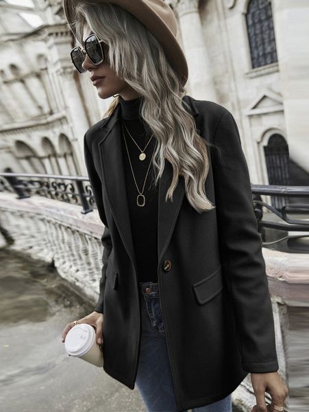 

single button flap detail blazer 916u#, White