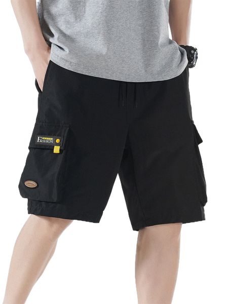 

men letter patched flap pocket shorts n26y#, White;black