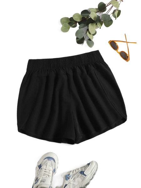 

plus lightweight elastic waist sports shorts v7qz#, Black