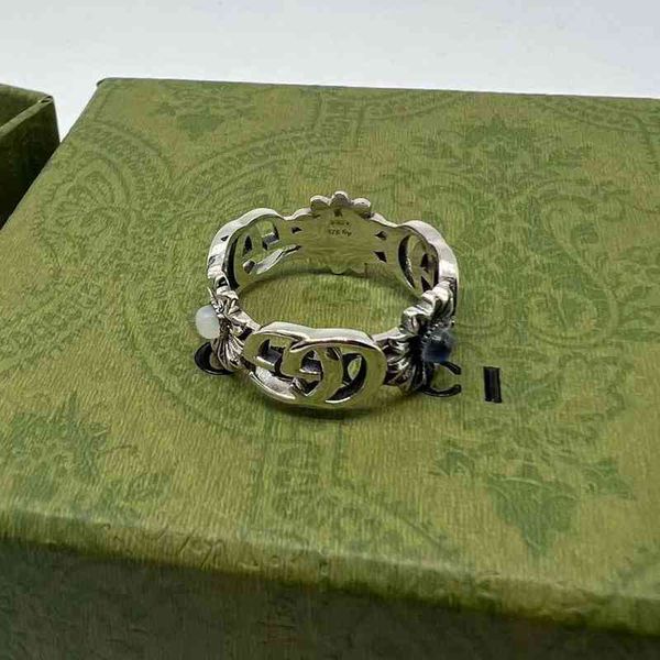 

2023 designer new fashion jewelry small daisy flower green milk blue turquoise ring fashion simple women's style, Silver