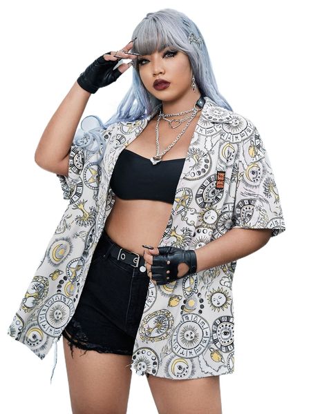 

plus graphic print drop shoulder blouse n0ax#, Black