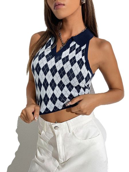 

argyle pattern knit r2ux#, White;black