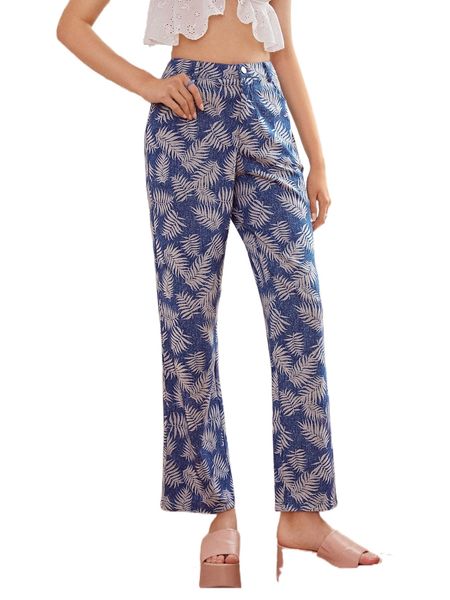

high waist tropical print pants q2ui#, Black;white
