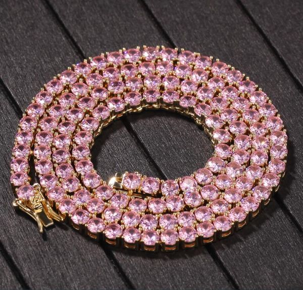 

18k gold plated chains* 20inch hip hop chains bracelet diamond round pink one row necklace tennis chains, Silver