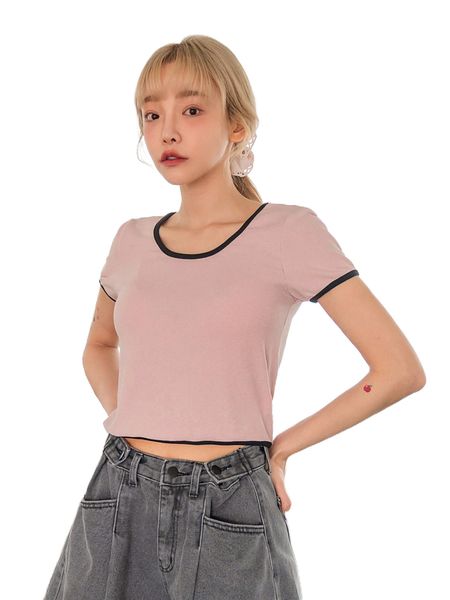 

dazy c.ontrast b.inding ribbed c.rop tee q6j8#, White