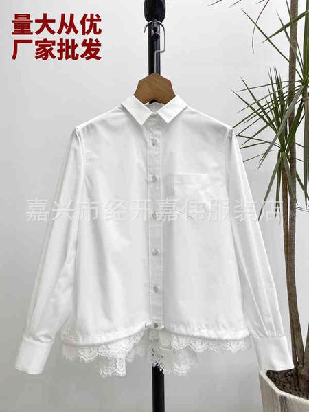 

women's polos cotton lace jacket drawstring shirt women's summer, White