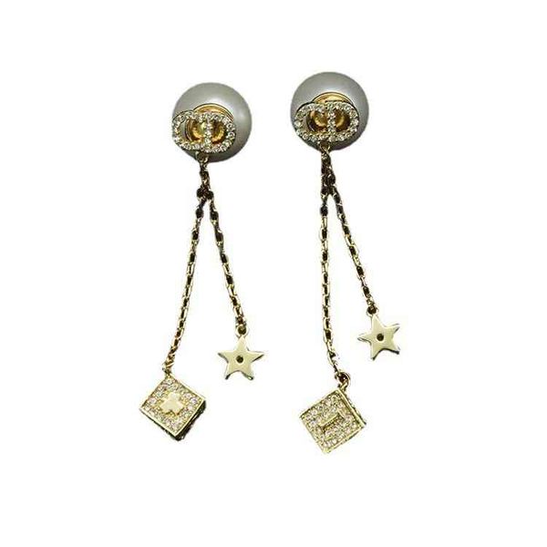 

dice full of stars tassel earrings female pearl earrings brass material, Black