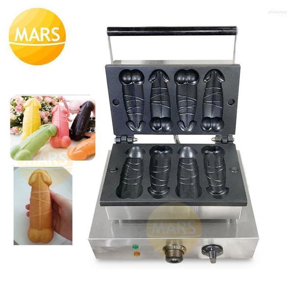 Ekmek üreticileri ticari yapışmaz penis şekilli kek kalıbı 4pcs waffle üreticisi 110V 220V 220V Elektrikli waffles bir çubuk makinesi fırıncı demir tava Phil