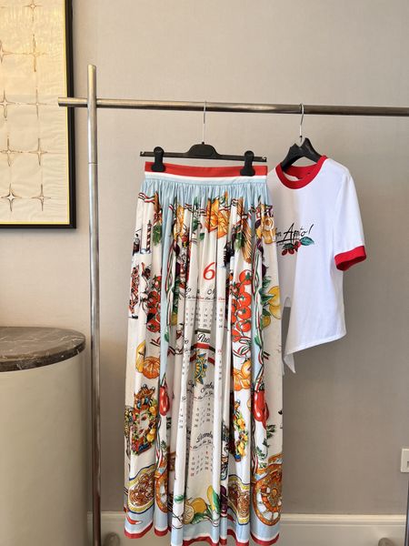 

2022 milan fashion calendar cotton positioning print long skirt, Black