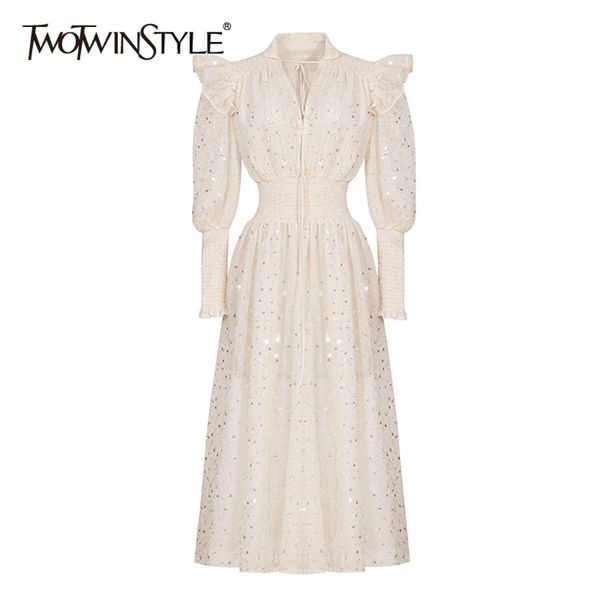 

lace up bowknot elegant dress for women v neck lantern long sleeve high waist patchwork sequins dresses female 210423, Black;gray