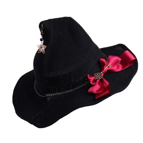 

lolita halloween costume accessories retro witch hat masquerade rose big bow wizard gothic magical girl hats cosplay party, Silver