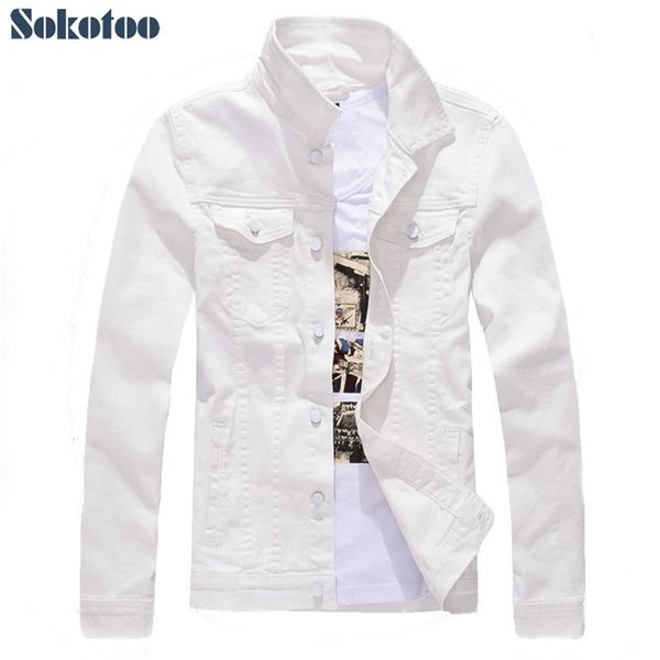 

sokotoo men's slim full sleeve all match denim jean jacket casual black white fancy colored coat outerwear t200103, Black;brown