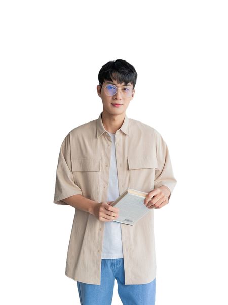 

men drop shoulder flap pocket shirt 60hd#, White;black