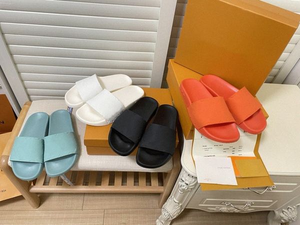 

designer pool pillow comfort sandals slippers fashion show new slipper lady nylon shoes men leather sandal sunset flat rubber outsole slides, Black