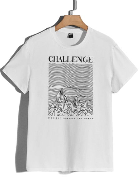 

men slogan & mountain print tee c0vh#, White;black