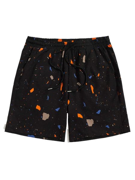 

men graphic print drawstring waist shorts l8lw#, White;black