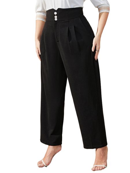 

plus plicated detail tailored pants 91uj#, Black