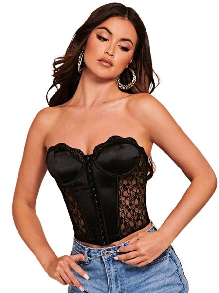 

bae contrast lace scallop trim satin tube e5ds#, White