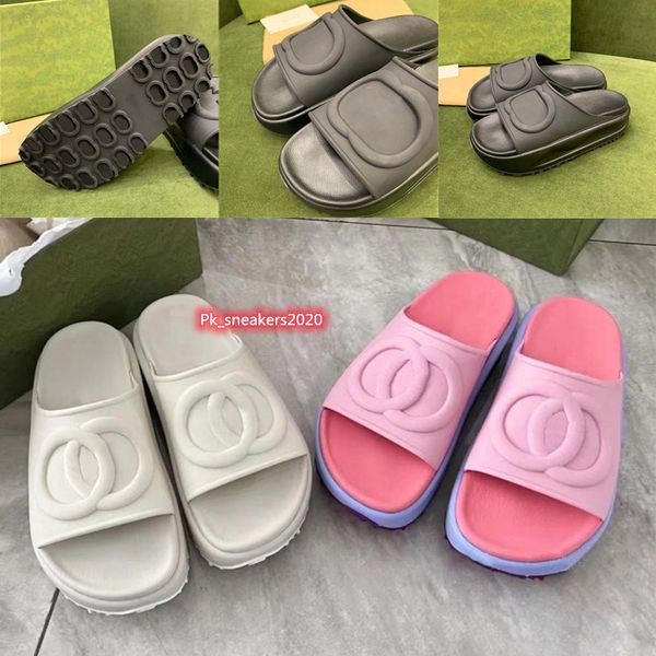 

2022 new style slippers sandal sliders macaron thick bottom non-slip soft bottom fashion g house slipper women wear beach flip-flops, Black