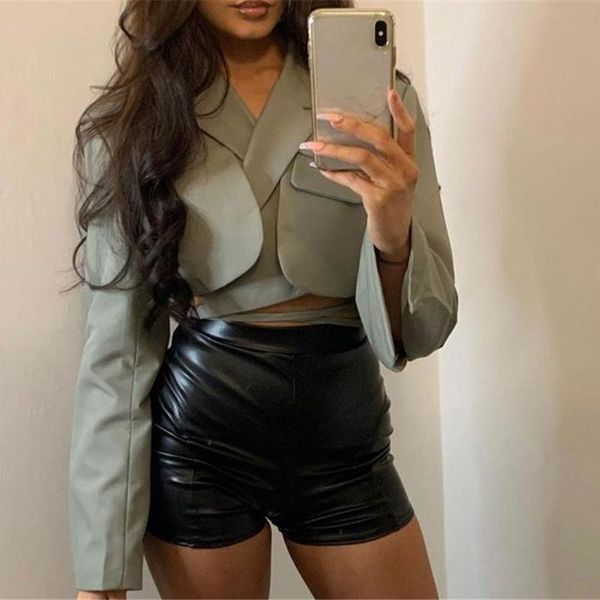 

women's suits & blazers gray double layer bandage slim blazer women long sleeve pocket short jacket female notched collar outwear top, White;black