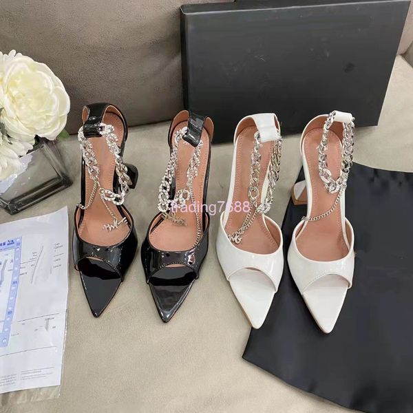 

sandals high version spring pointed hollow wine cup with straight line belt chain high-heeled sandals for women, Black