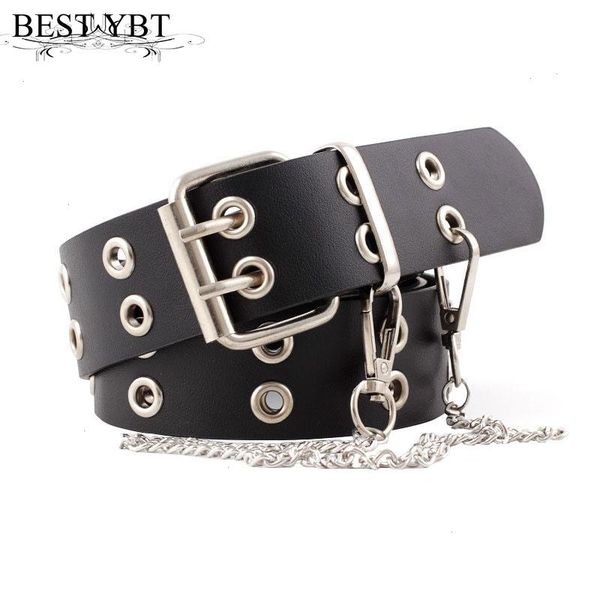 

ybt women belt imitation leather pin buckle punk wind jeans fashion individual decorative chain, Black;brown