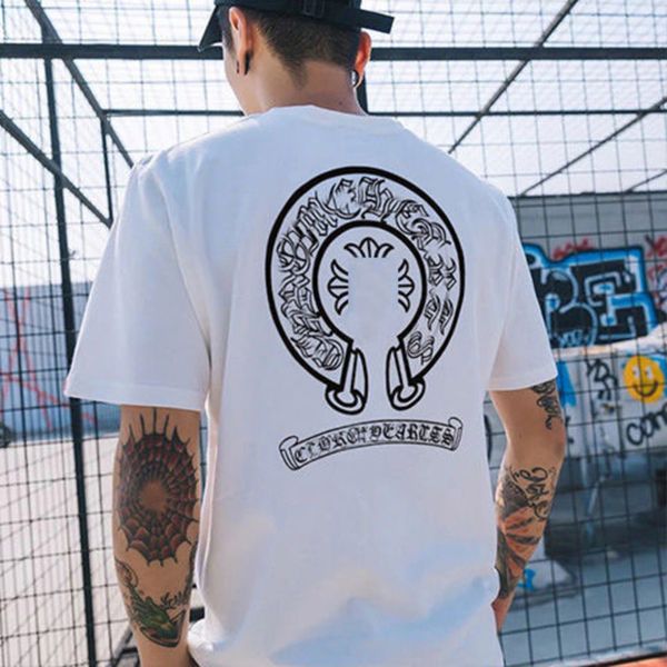 

ch fashion men's t shirt designer classic summer brand neck short sleeve sanskrit letter pullover t-shirt horseshoe cross pattern tees, White;black