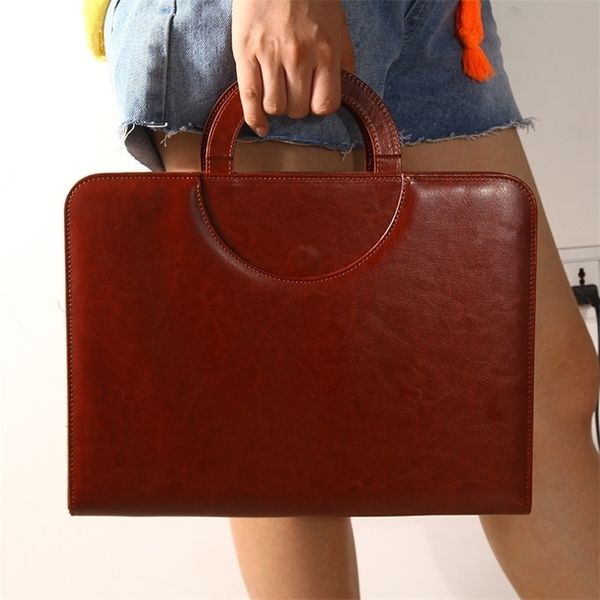 

multifunction office leather folder notebook pu binder file folder briefcase business document certificate package portable bag 201120