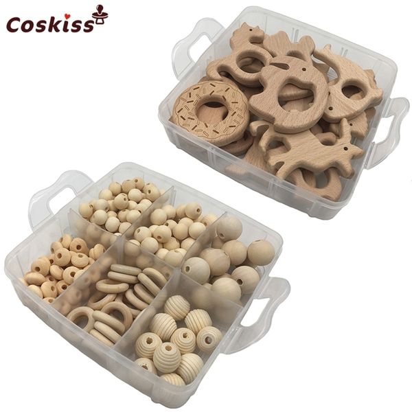 

2 boxed quality wood baby teether nursing jewelry beech wooden animal geometry wood beads creative wooden rings teether 220507