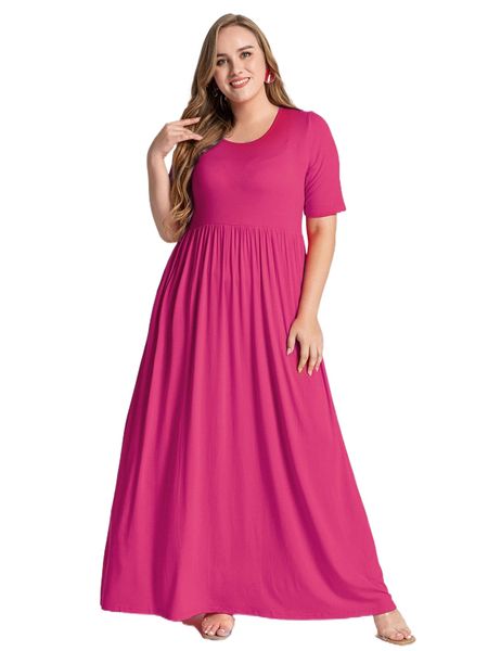 

plus solid a-line dress 47lh#, Black