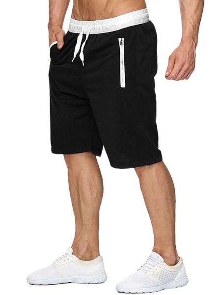 

men contrast trim zip pocket drawstring waist shorts j6pb#, White;black