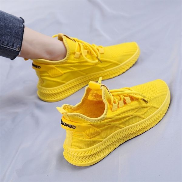 

fashion spring female sneakers women shoes korean mesh yellow ladies shoes woman lace up red black casual shoes breathable 220809, Black;white
