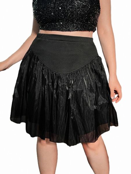 

plus high waist mesh skirt k7vc#, Black