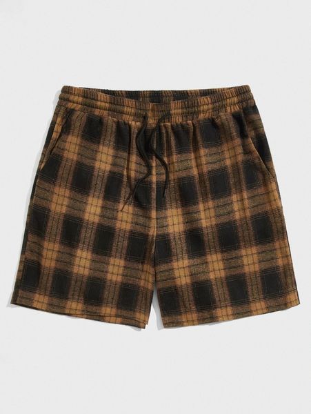 

romwe guys plaid drawstring shorts 63mx#, White;black