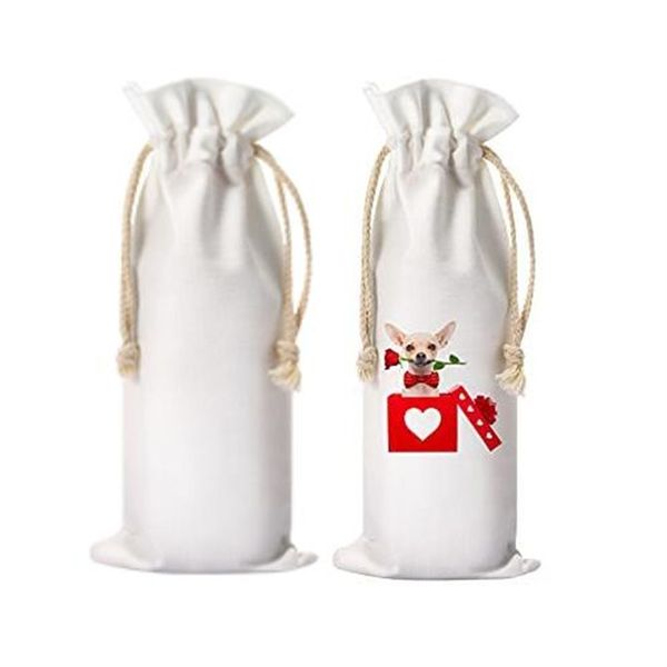 Sacos de presente de festa de sublimação em branco reutilizáveis para garrafa de vinho de casamento, sacos de presentes de lona com cordão em massa, formatura de Halloween, decoração de Natal