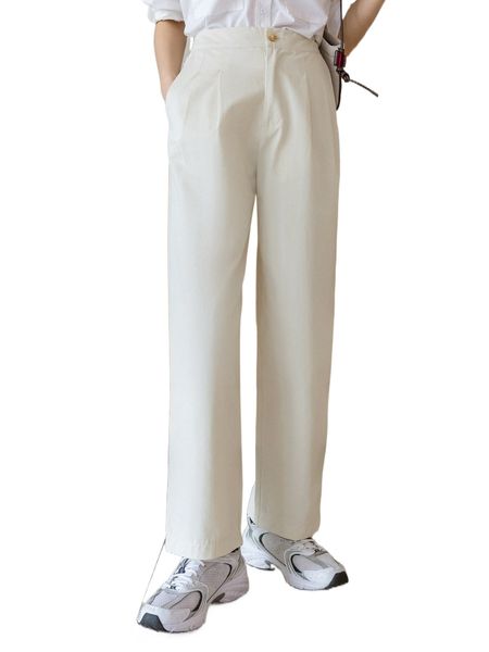 

dazy solid slant pocket straight leg pants b1cl#, Black;white