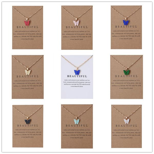 

bulk price women's acrylic butterfly pendant necklaces clavicle rope chain jewelry lady necklace with gold white card, Silver