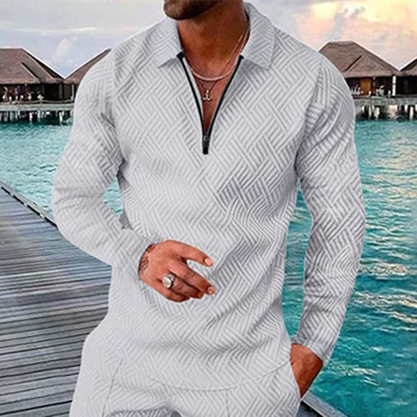 

golf sport polo plaid print shirt long sleeve shirts casual streetwear poloshirt jogger polos, White;black