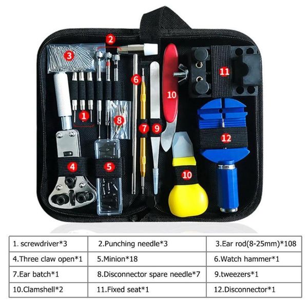 

147pcs watch repair tool kit watchmaker link pin remover case opener spring bar horlogemaker gereedschap nh35 clock set 220617