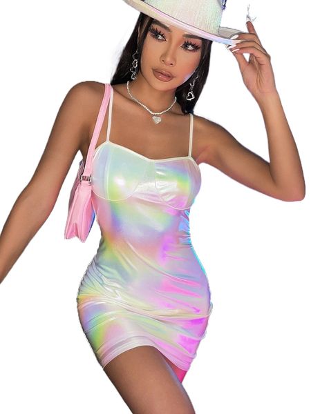 

holographic bustier cami dress n9mm#, Black;gray