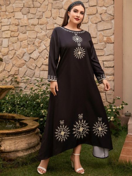 

plus paisley print tunic dress 86dc#, Black