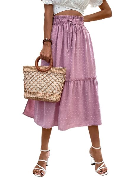 

swiss dot tie front paperbag waist frilled skirt r2sf#, Black