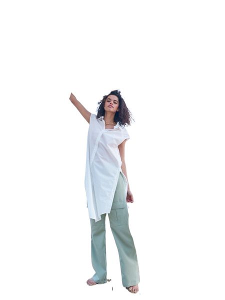 

high waist flap pocket wide leg pants a84r#, Black;white