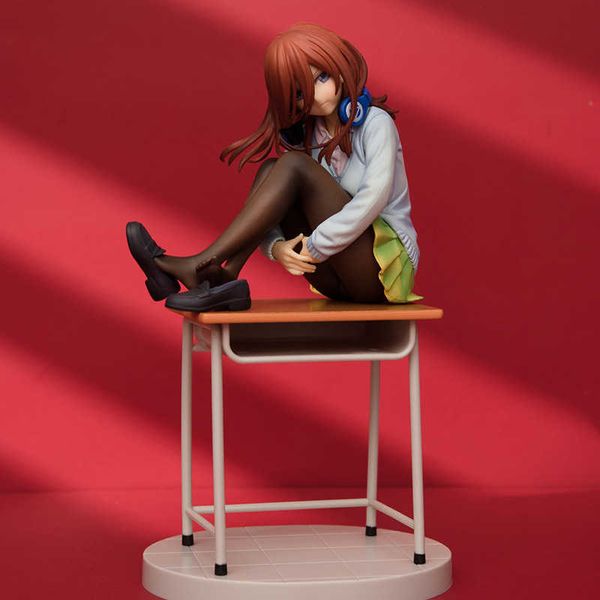 

huiya01 anime kotobukiya the quintessential quintuplets miku nakano 19cm pvc action figure toy girl on the desk collection model doll q0621