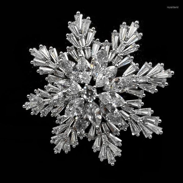 Pinos broches fantásticos luxuosos de baguete marquise cortada clara cz dupla camada snowflake broaches jóias de férias de inverno para fantasia