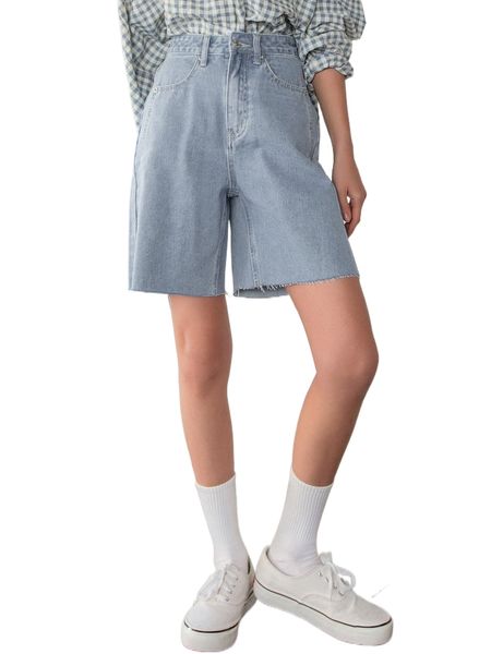 

dazy raw hem slant pockets denim shorts p1w7#, White;black