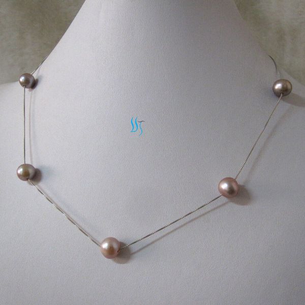 

18&quot 8-10mm lavender aa freshwater pearl necklace tin cup 7p, Silver