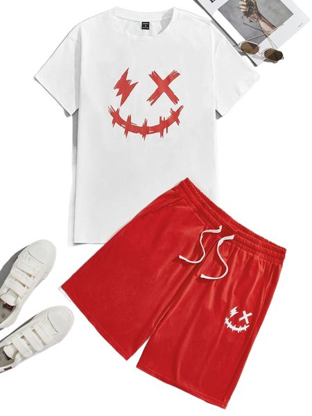

men cartoon graphic tee & track shorts set a5pl#, Gray