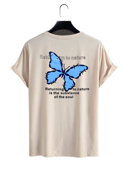 

men butterfly & slogan graphic tee v4wu#, White;black